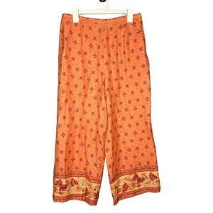 Tommy Bahama 100% Silk Orange Tropical Wide Leg Pants Size 14